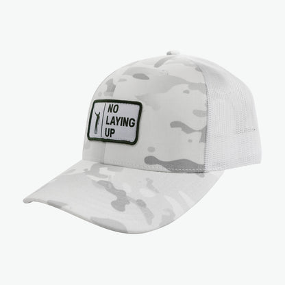 No Laying Up Trucker Hat | White Camo w/ White & Green Patch
