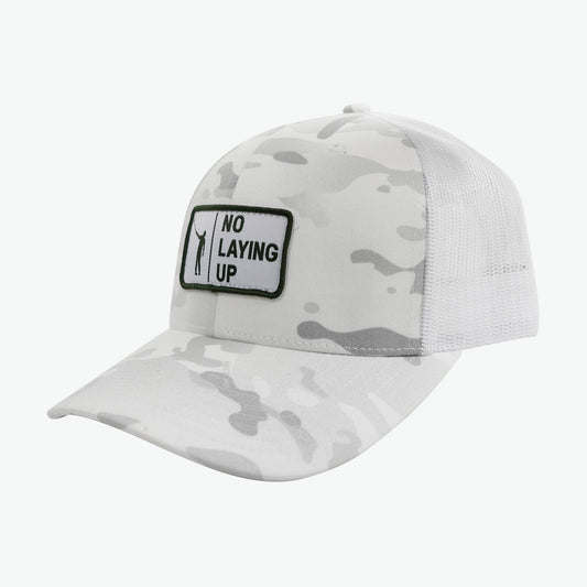 No Laying Up Trucker Hat | White Camo w/ White & Green Patch