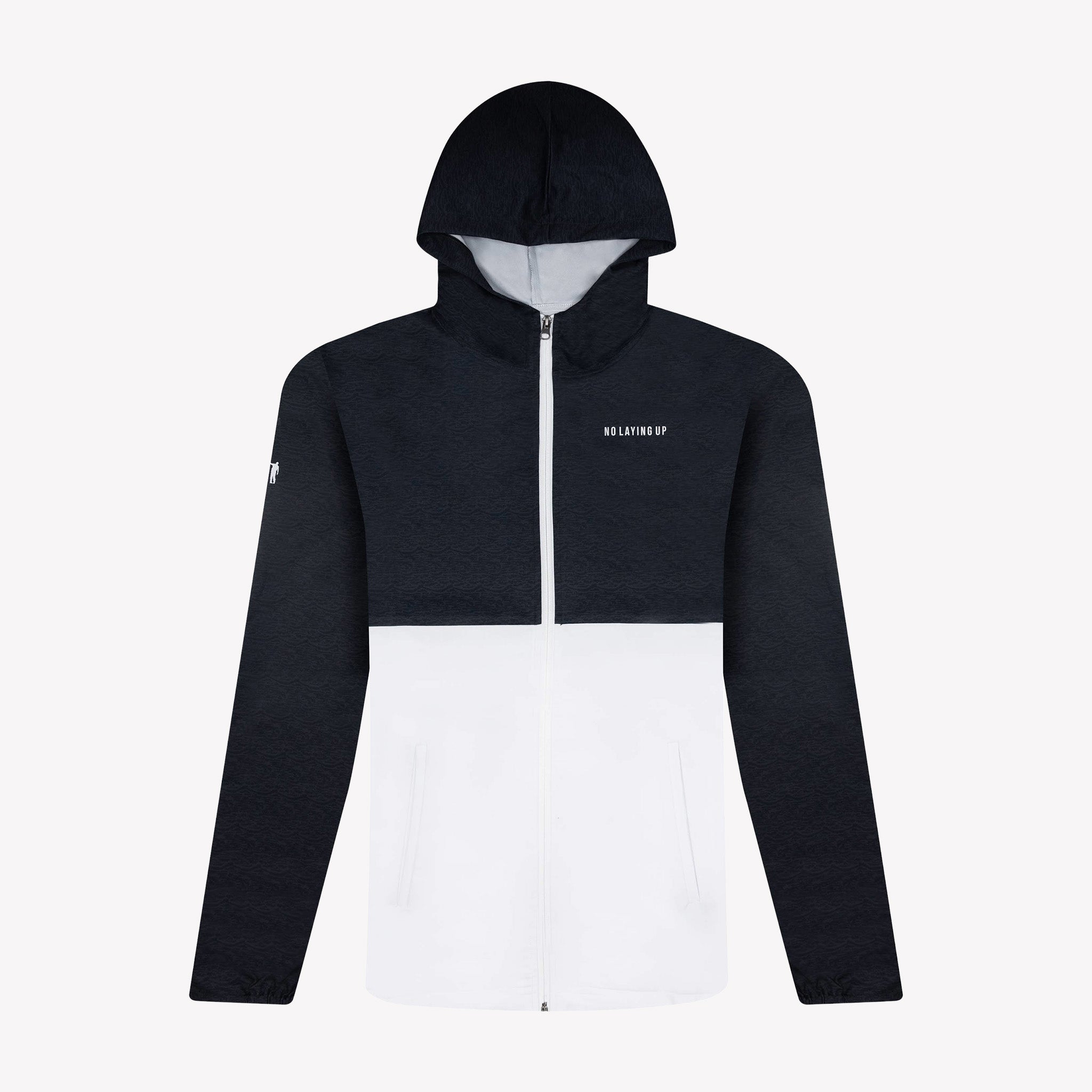 NLU Full Zip Windrunner Jacket | Black print and White – No Laying Up