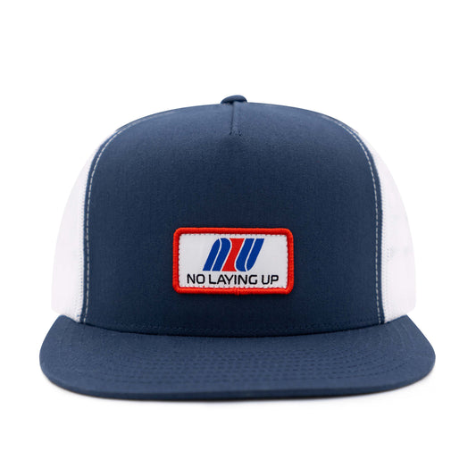 NLU Airline High Crown Trucker Hat | Navy w/ White Mesh & Red, White, Blue Patch