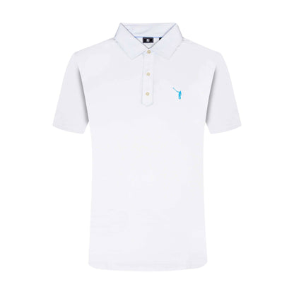 NLU x FJ Solid Lisle Polo | White w/ Sky Blue Wayward (Traditional Fit)