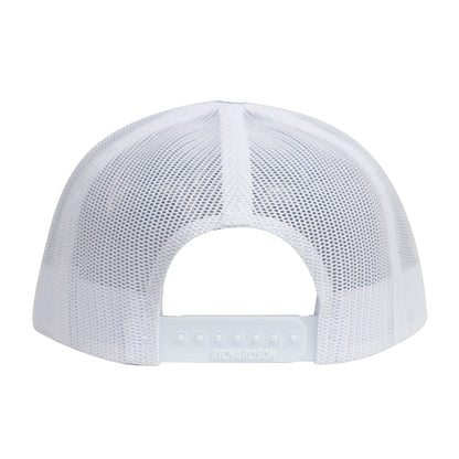 No Laying Up Logo Lock Up Trucker Hat | Light Blue/White w/ Navy/Yellow Silicone Patch