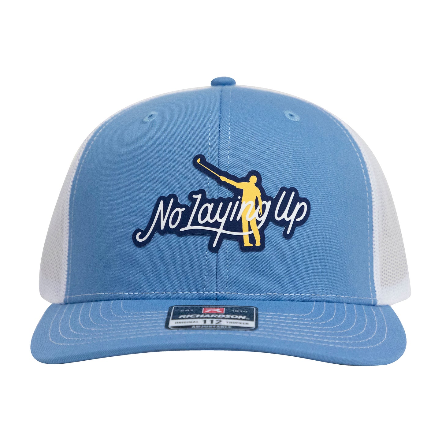 No Laying Up Logo Lock Up Trucker Hat | Light Blue/White w/ Navy/Yellow Silicone Patch