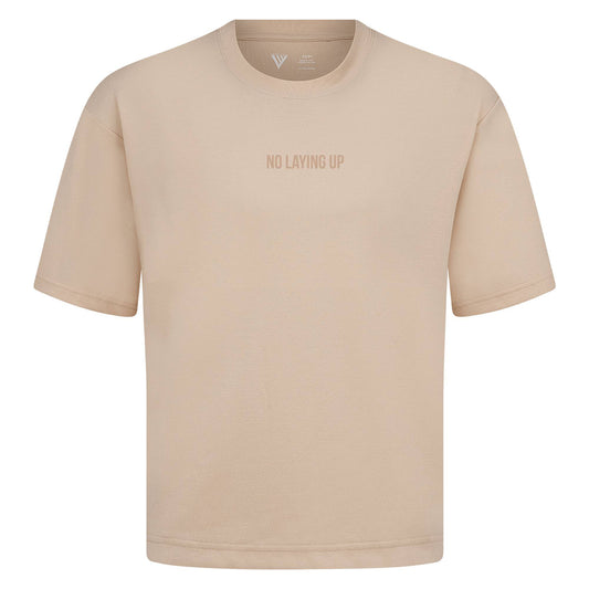 NLU x Levelwear Luxe Embroidered Wordmark Unisex T-shirt | Sand