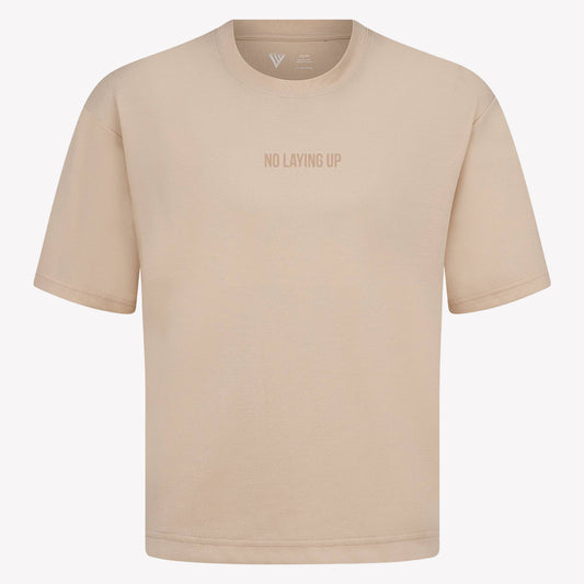 NLU x Levelwear Luxe Embroidered Wordmark Unisex T-shirt | Sand