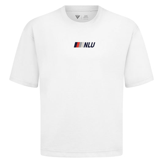 NLU x Levelwear Luxe Embroidered Racing Stripe Unisex T-shirt | White