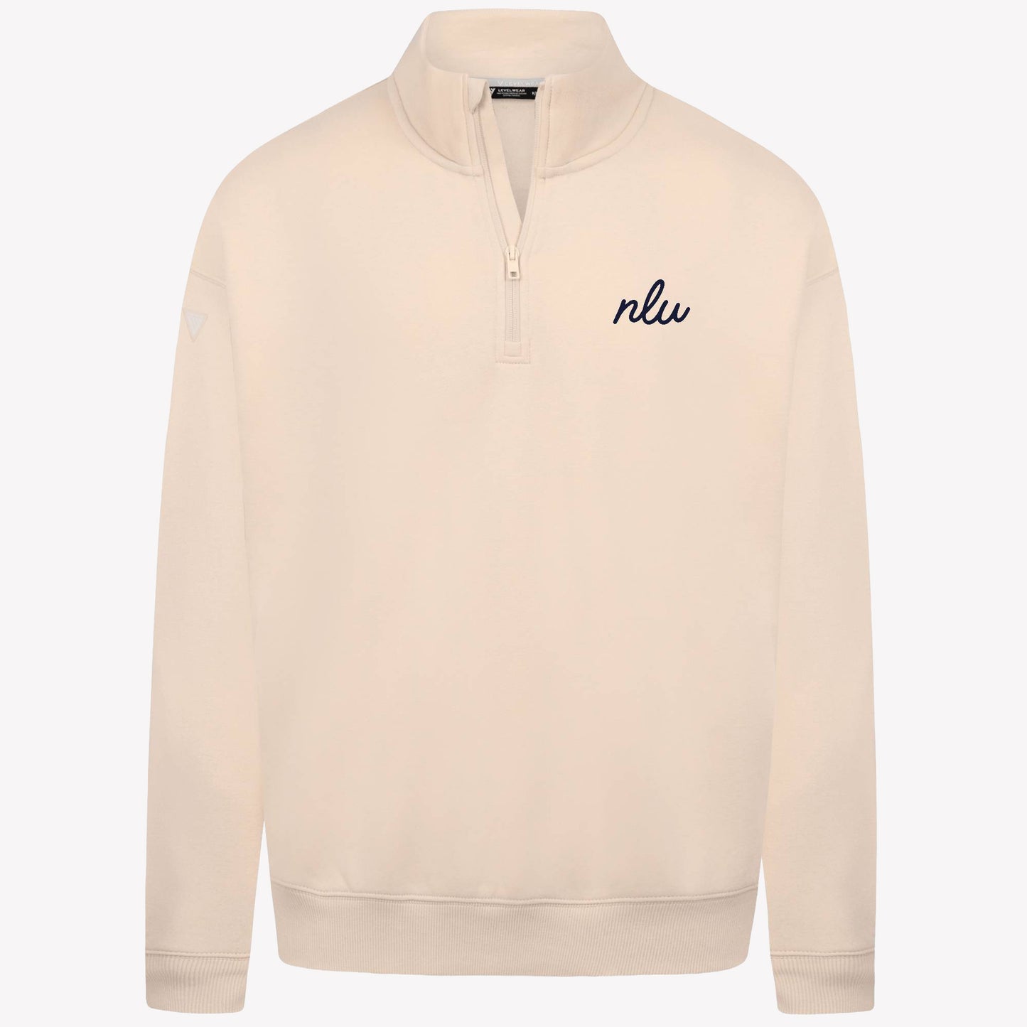NLU x Levelwear Murray Fleece Quarterzip | Sand w/ Navy Script