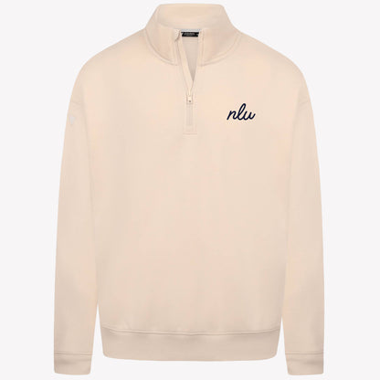 NLU x Levelwear Murray Fleece Quarterzip | Sand w/ Navy Script