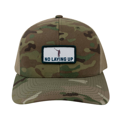 No Laying Up Wayward Patch Trucker Hat | Khaki Camo w/ White, Teal, & Rust Patch
