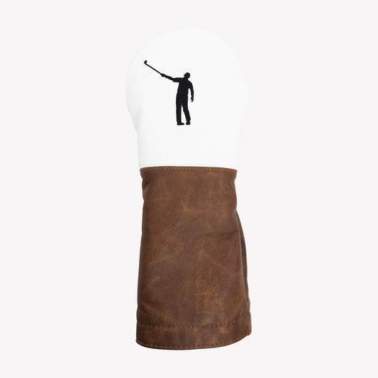 NLU x Handcrafted Golf Two Tone Leather Driver Headcover | Whiskey Brown & White