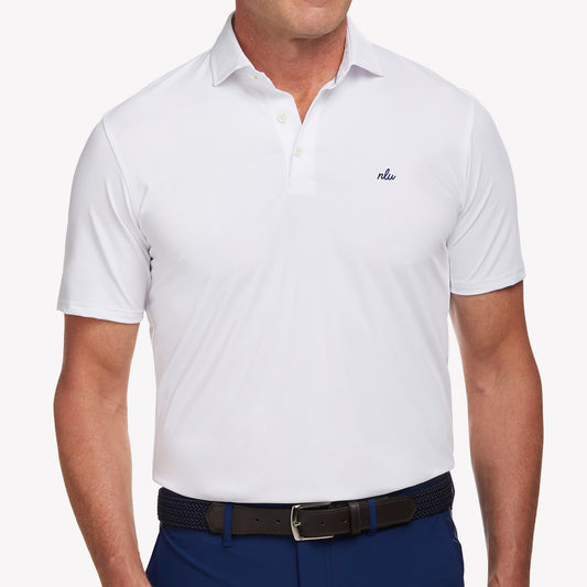 NLU x H&B Anderson Polo | White w/ Navy Script Initials