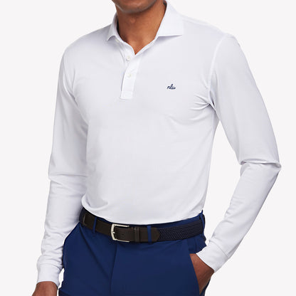 NLU x H&B Abbott Long Sleeve Polo | White w/ Navy Script Initials