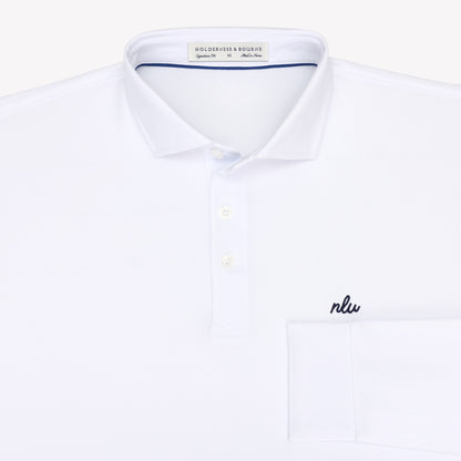 NLU x H&B Abbott Long Sleeve Polo | White w/ Navy Script Initials