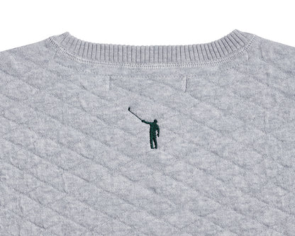 NLU + H&B Diamond Knit Sweater | Grey w/ Retro Script