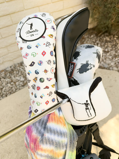 NLU x Handcrafted Golf Mallet Putter Cover | White w/ Wayward Skeleton