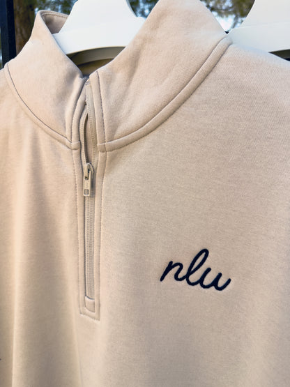 NLU x Levelwear Murray Fleece Quarterzip | Sand w/ Navy Script