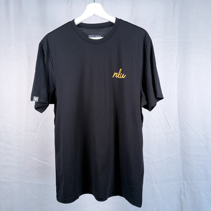 NLU x Levelwear Script Initial Richmond T-shirt | Black w/ Mustard