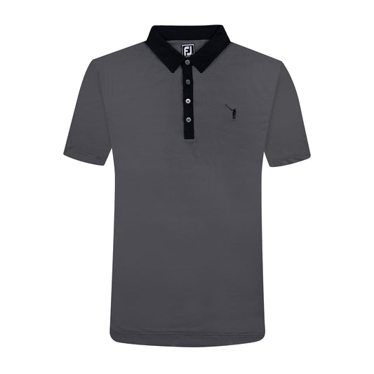 NLU x FJ Lisle Stripe Polo w/ Solid Collar | Black & White (Athletic Fit)