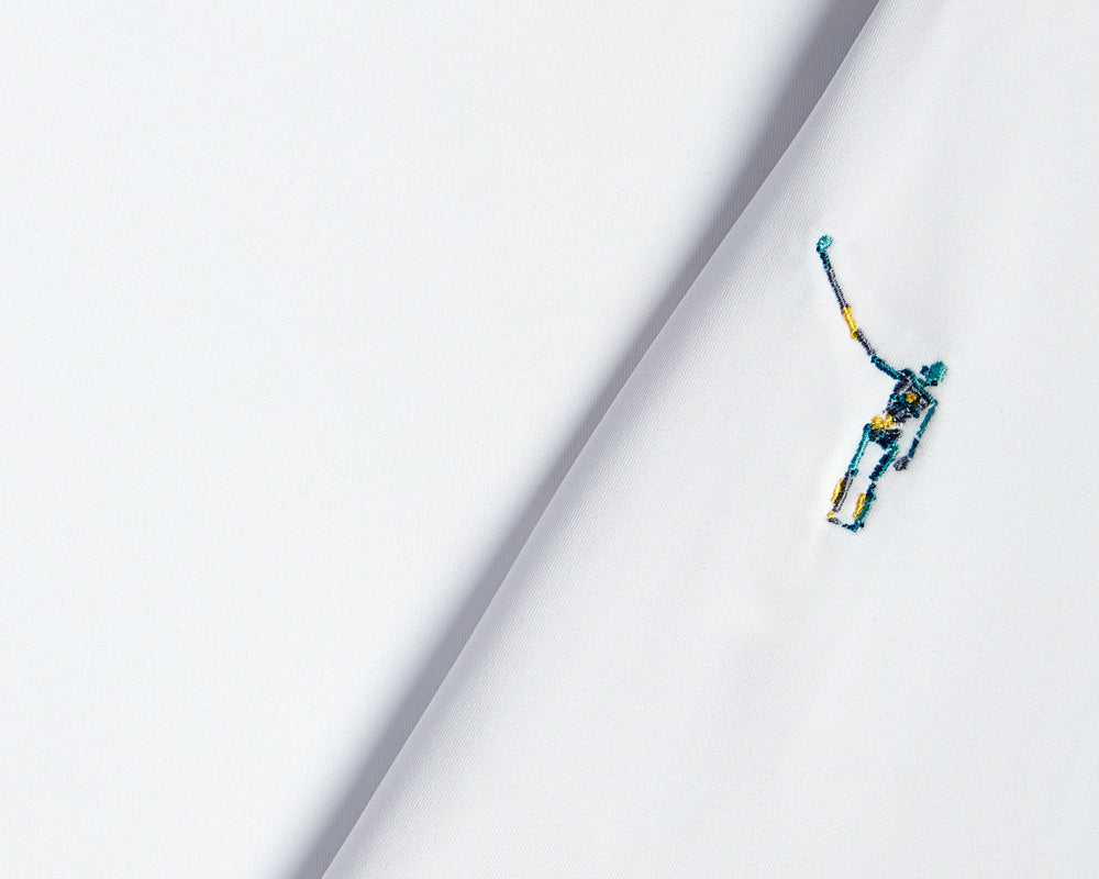 NLU x H&B Long Sleeve Performance Polo | White w/ Blue & Yellow Tie Dye Wayward Skeleton