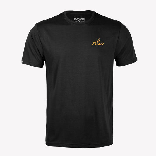 NLU x Levelwear Script Initial Richmond T-shirt | Black w/ Mustard