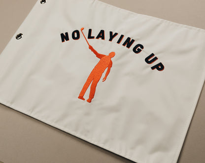 No Laying Up Wayward Skeleton Pin Flag | White w/ Navy & Orange