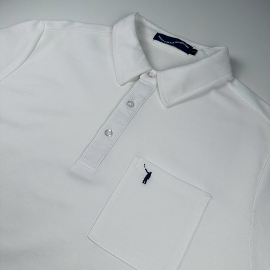 NLU x Angus & Grace Go Golfing Short Sleeve Pocket Polo | White