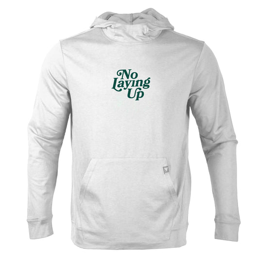 NLU x Levelwear Lightweight Hoodie | White with Pine Green Friendly Skies logo