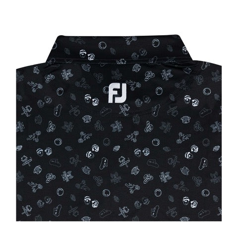 NLU x FJ Strapped Icons Printed Polo | Black (Athletic Fit)