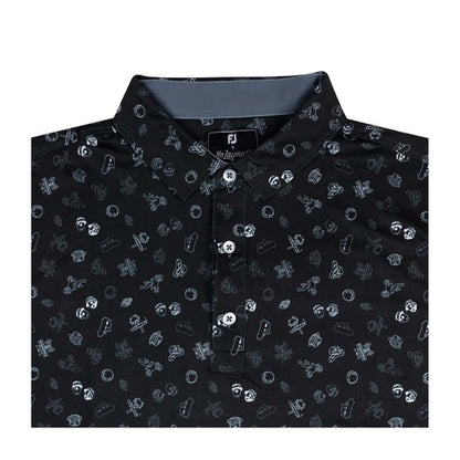 NLU x FJ Strapped Icons Printed Polo | Black (Athletic Fit)