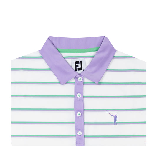 NLU x FJ Ladies Short Sleeve Stripe Polo | White/Lavender/Mint