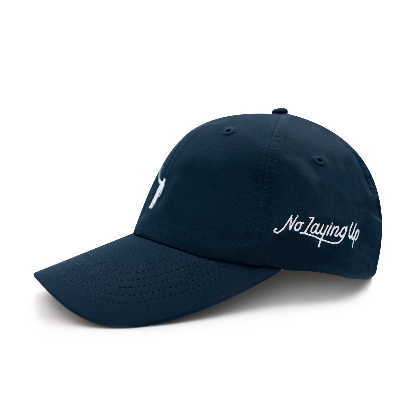 The No Laying Up Performance Hat w/ Dual Logos | Navy w/ White Wayward Drive and Modern Script