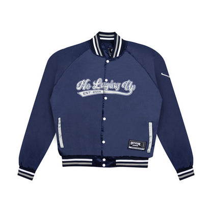 No Laying Up x Official League Summer Satin Baseball Jacket | Navy & Silver