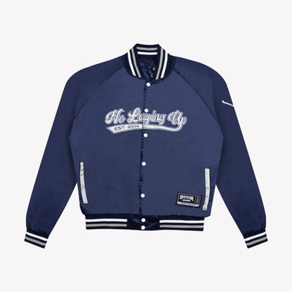No Laying Up x Official League Summer Satin Baseball Jacket | Navy & Silver