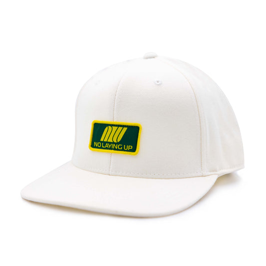 NLU Spring Airline Snapback Hat | White with Green & Yellow Patch