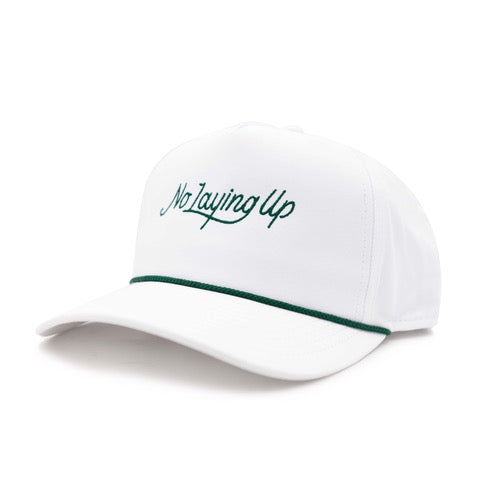 No Laying Up Modern Script Rope Hat | White w/ Dark Green Rope