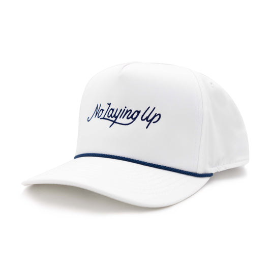 No Laying Up Modern Script Rope Hat | White w/ Navy Rope