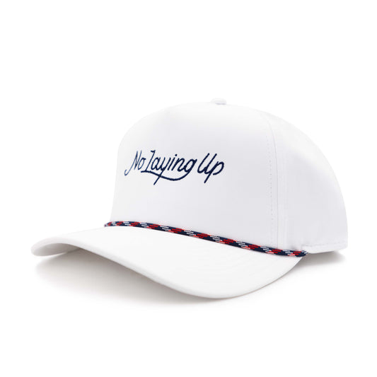No Laying Up Modern Script Rope Hat | White w/ Navy/Red Rope and Navy Script