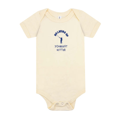 No Laying Up Youngest Hitter Onesie | Natural w/ Navy