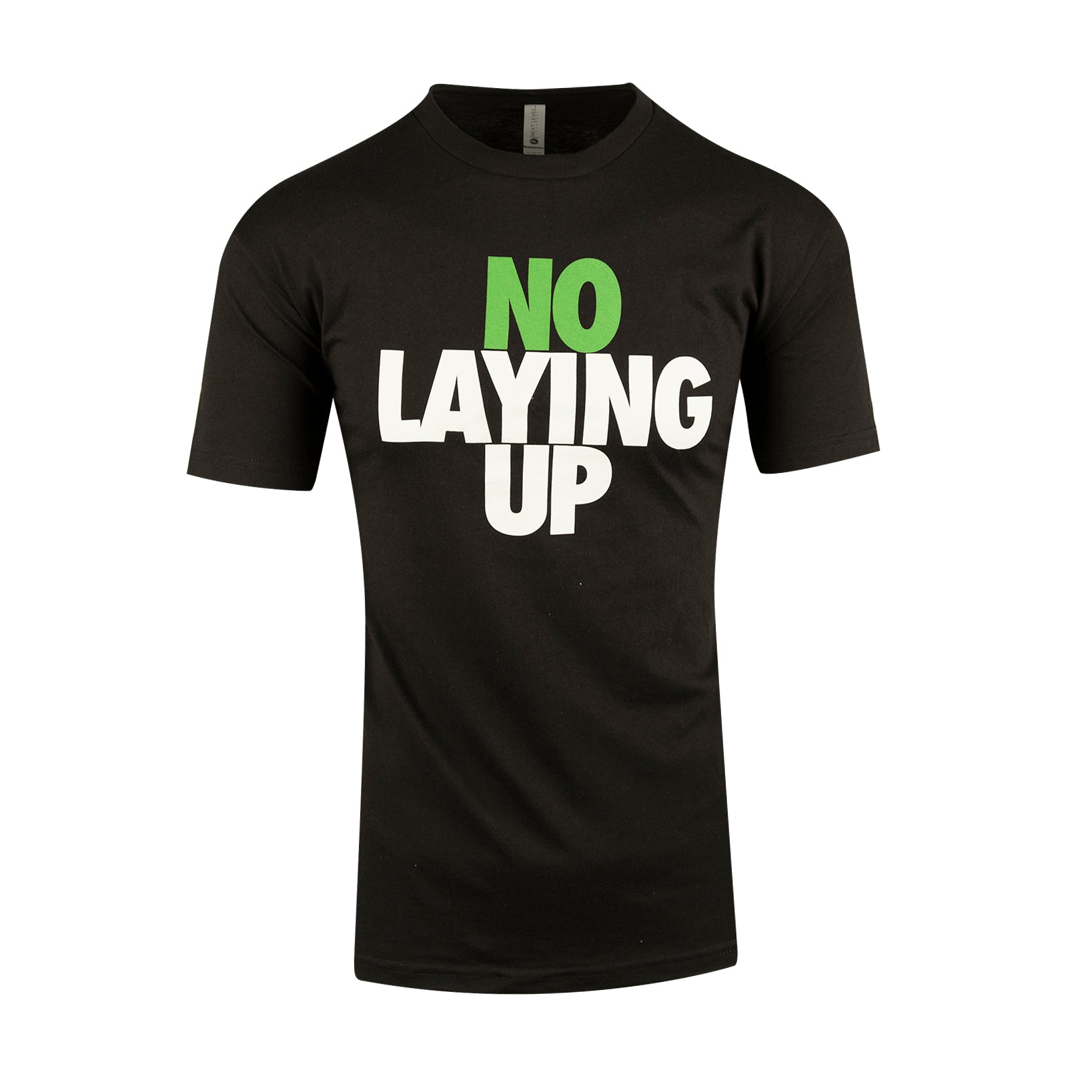 no-laying-up-black-t-shirt-with-green-and-white-logo