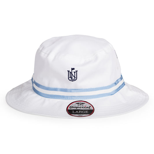 NLU Crest Performance Bucket Hat | White w/ Light Blue Ribbon