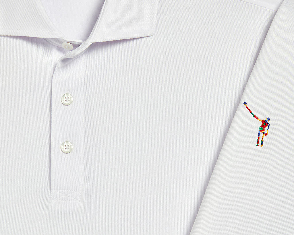 NLU + H&B Long Sleeve Polo | White w/ "Tie Dye" Skeleton