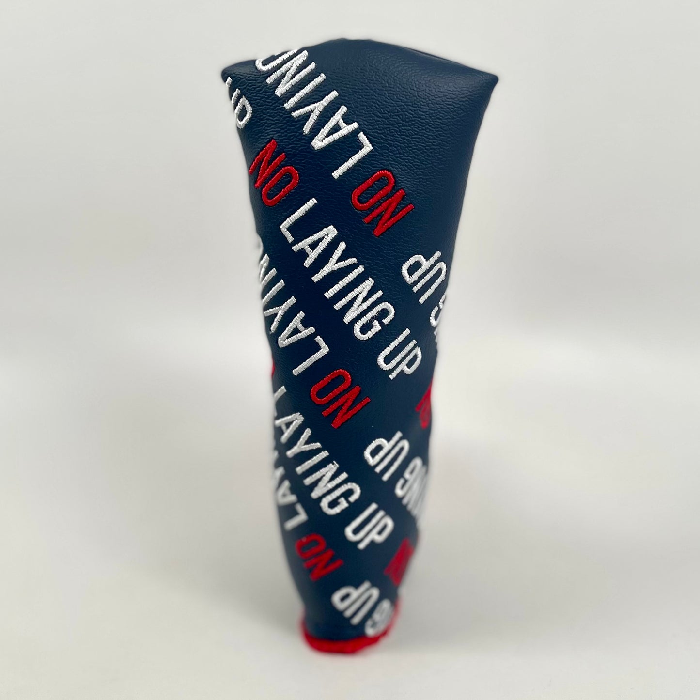 No Laying Up Blade Putter Cover | Navy w/ Red and White Repeating Wordmark