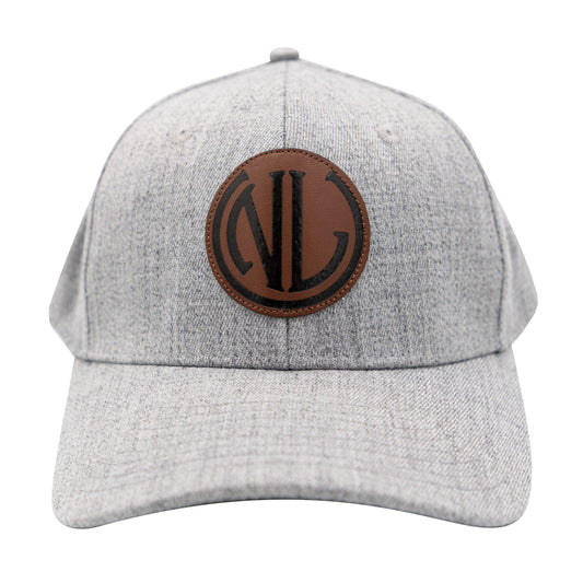 NLU Monogram Leather Patch Hat | Heather Grey Adjustable Flexfit