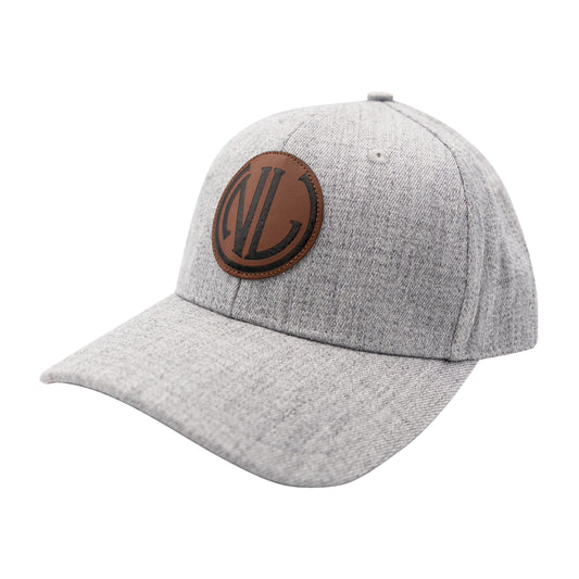 NLU Monogram Leather Patch Hat | Heather Grey Adjustable Flexfit