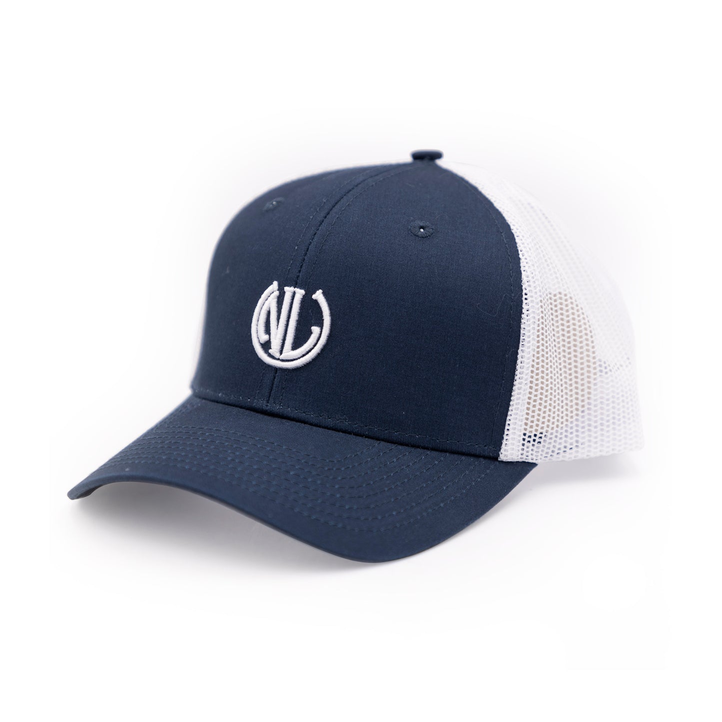 NLU Airline High Crown Trucker Hat | Navy w/ White Mesh & Red, White, Blue Patch