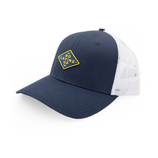 Navy & Gold Retro Diamond Patch Hat | Navy w/ White Mesh