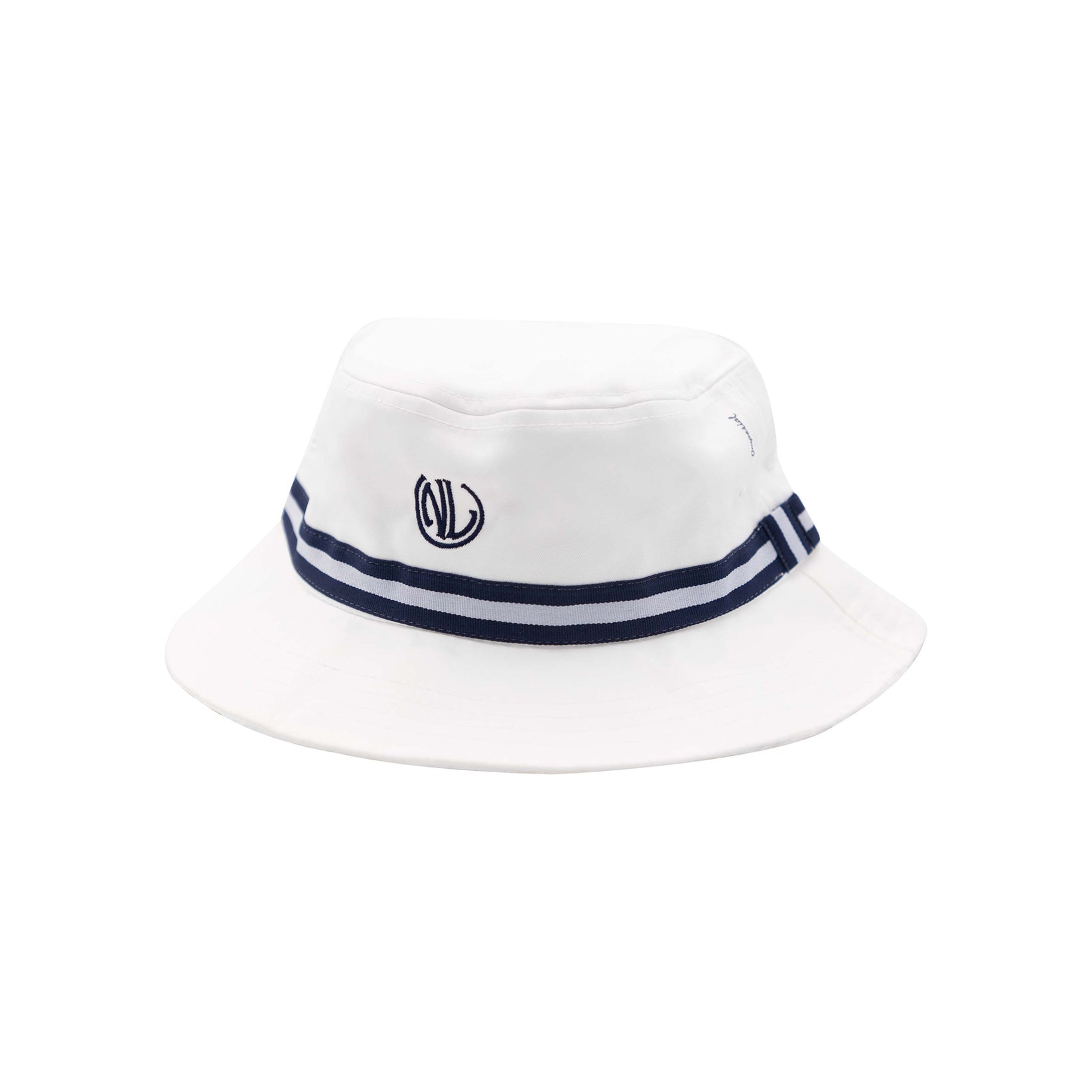 Kids NLU Monogram Bucket Hat White w/ Navy Ribbon No Laying Up
