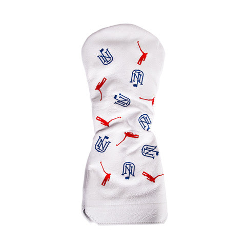 Driver Headcover | White Leather w/ Red and Blue Logo's all-over