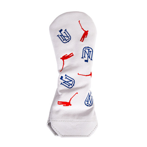 Hybrid Headcover | White Leather w/ Red and Blue Logo's all-over