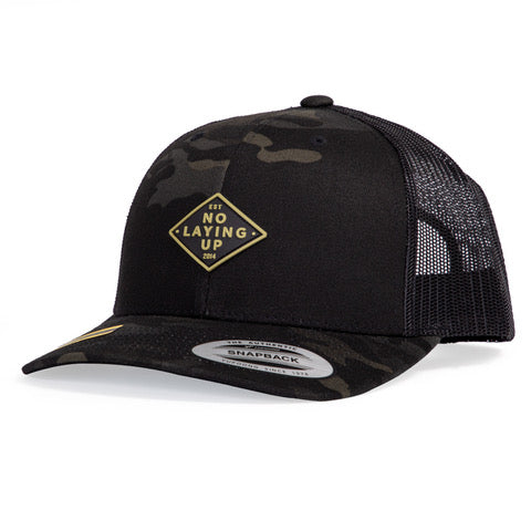Green & Black Retro Diamond Patch Hat | Black Camo & Mesh